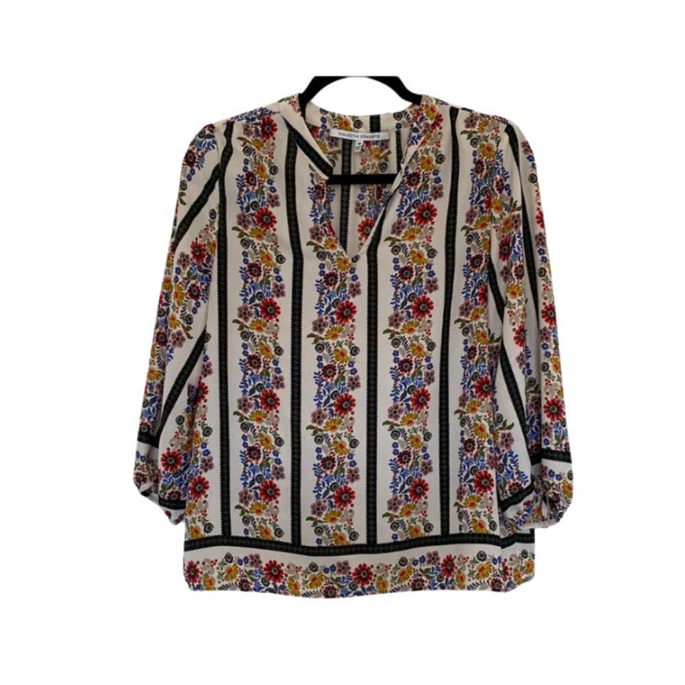 Collective Concepts Floral and Vertical Stripe Blouse